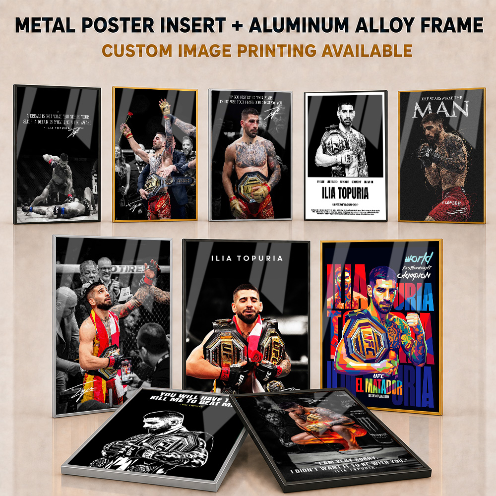 Home Gym Mma - Pôster em Metal Emoldurado Ilia Topuria,