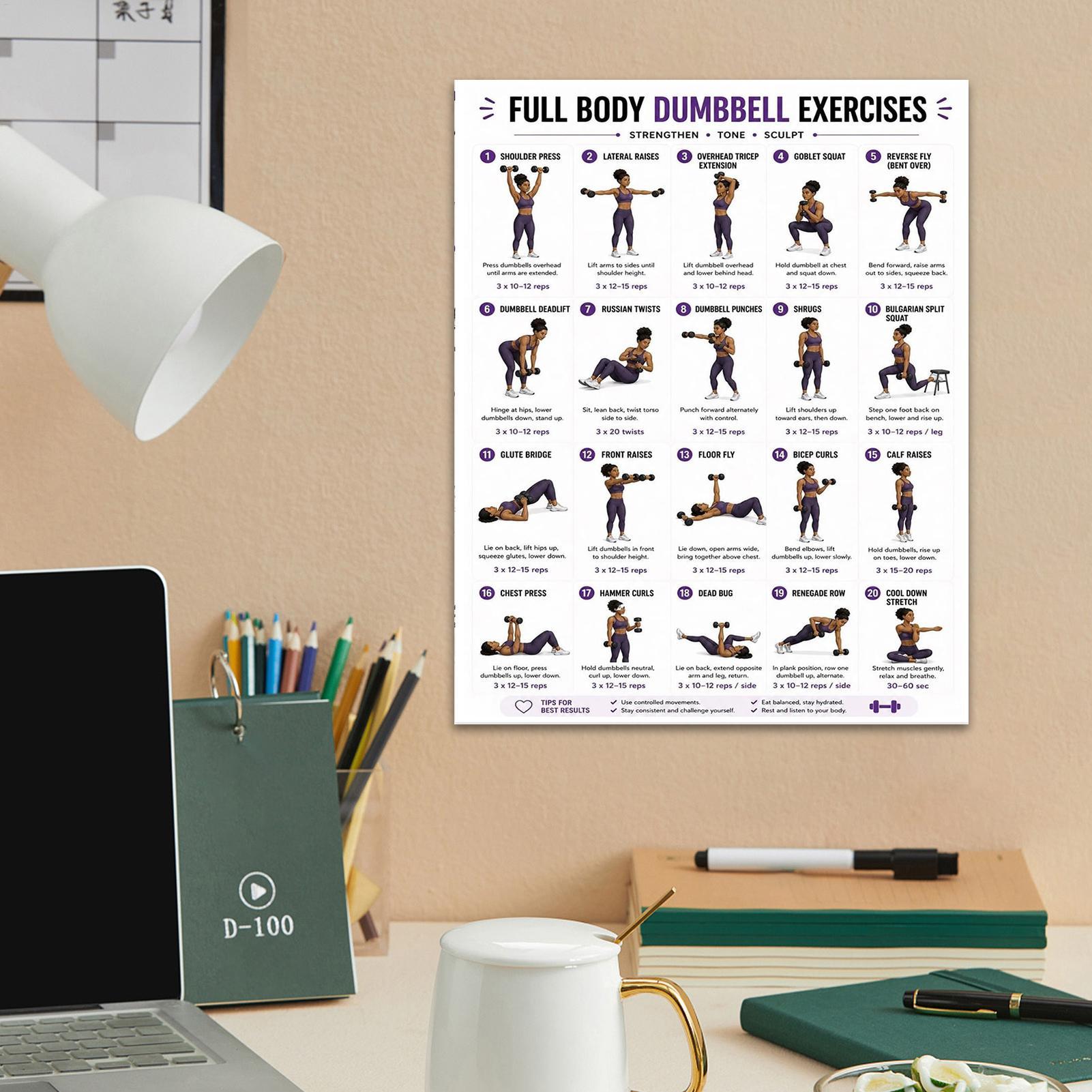 Home Gym Guide - Pôster de Exercícios com Halteres (2